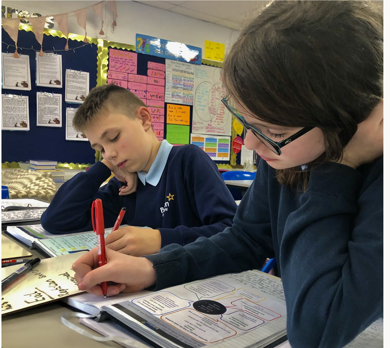 Pupil reading picture book Yew Tree Community School